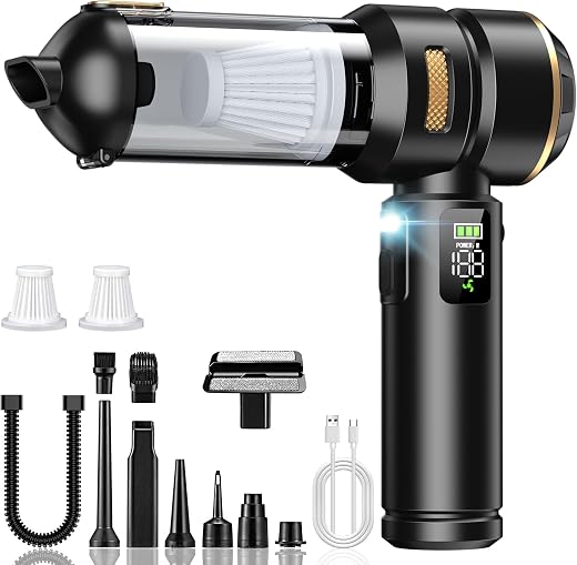 Aspirateur Voiture, Aspirateur à main sans fil 4 en 1, 32000 Pa puissant aspirateur de voiture, avec écran LCD, moteur sans balais et 3 vitesses 300 000 tr/min pour voiture, bureau et poils d'animaux